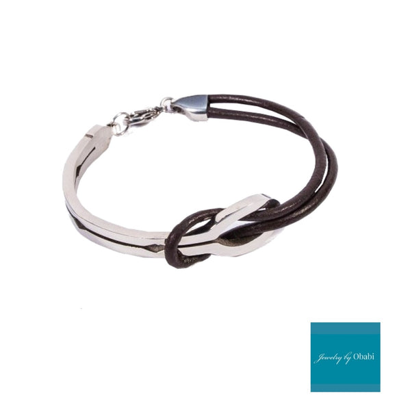 Rustic Chic Stainless Steel & Leather  Bracelet.