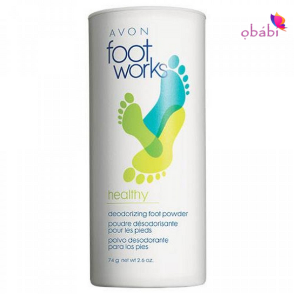 Avon Foot Works Healthy Deodorizing Foot Powder.